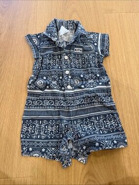 Kith Navy and White Printed Cotton Romper